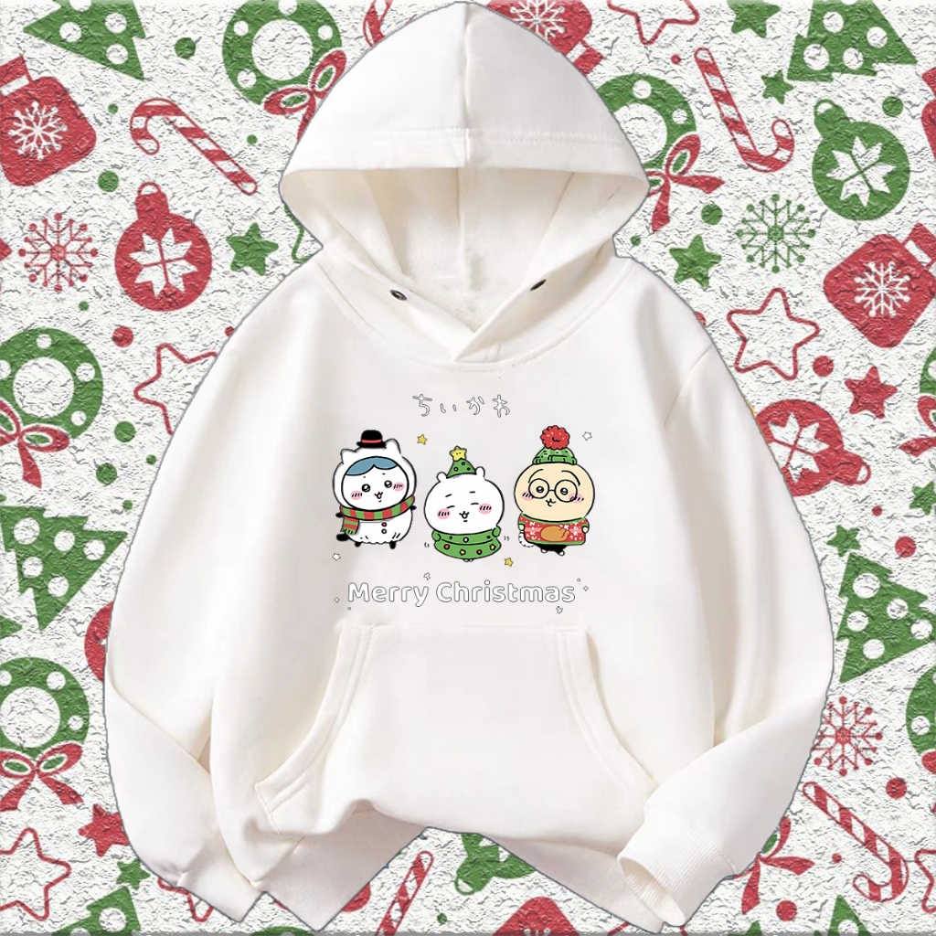 Christmas animated hoodie "ChiiKawa" คริสต์มามาส Hachiware/Chiikawa/Usagi pattern children's hoodie 120CM-150CM คริสมาสต