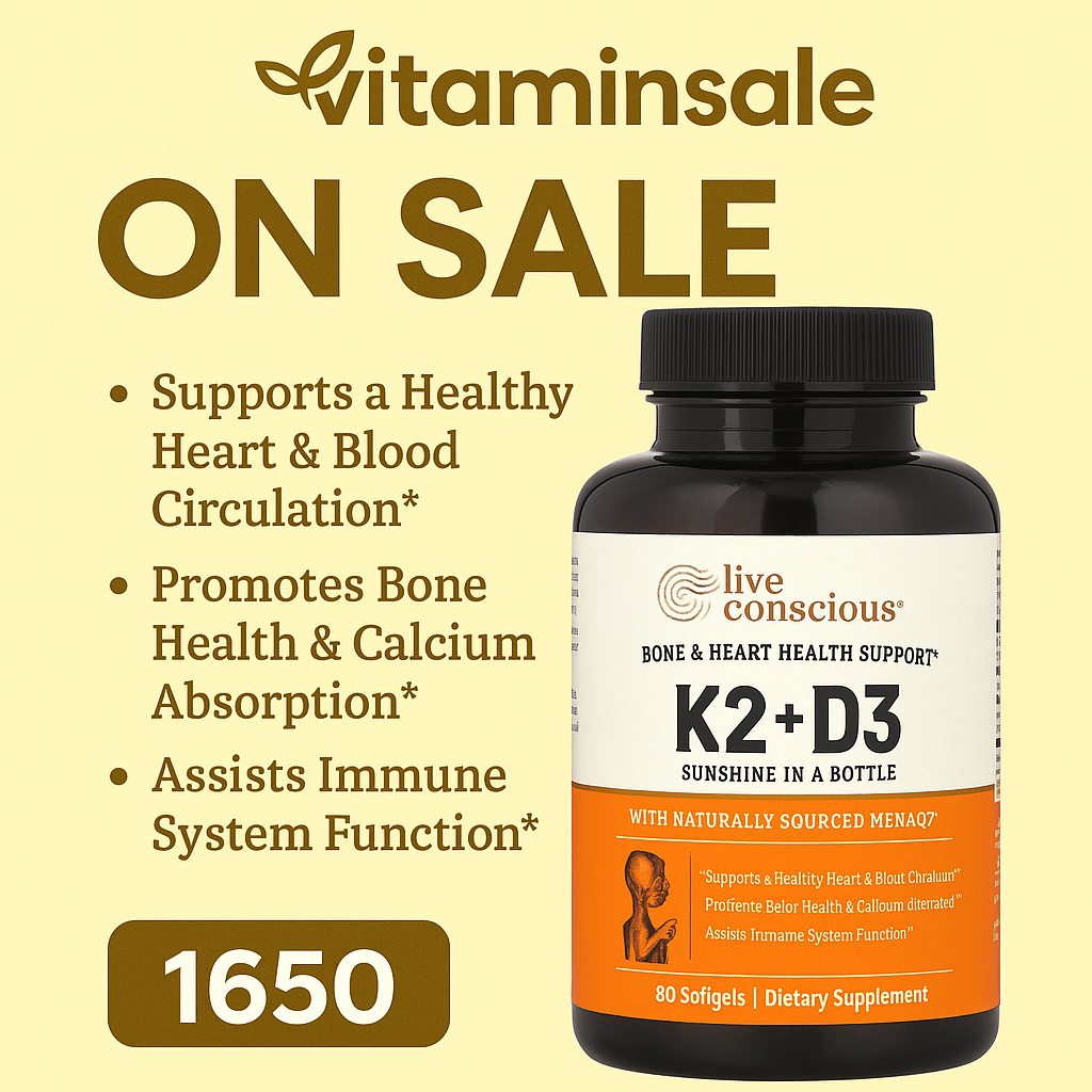 Live Conscious K2+D3 วิตามินบำรุงกระดูกและการดูดซึมแคลเซียม 60 ซอฟต์เจล