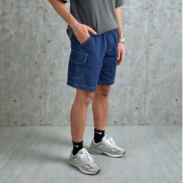 BUNKER กางเกงยีนส์ขาสั้น คาร์โก้ เอวยางยืด ทรงหลวม 5 กระเป๋า เชือกในตัว 10 Oz Shorts Denim Cargo รุ่น CY-901