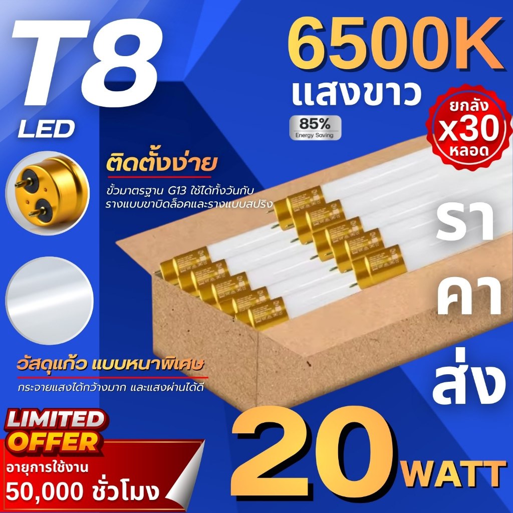 [ ลูกค้าใหม่ 1 บาท ] (ยกลัง30หลอด) เเตกเคลม ฟรี! หลอดไฟ Led T8 18W 30W 40W 120CM ไฟเข้าสองทาง ออกใบกำกับภาษีได้