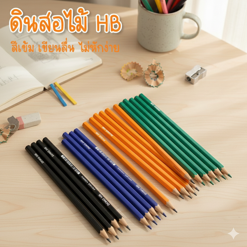 ดินสอไม้ HB 10แท่ง/20แท่ง มีให้เลือก5สี มาตรฐานสากล ความยาว 18ซม.เครื่องเขียนคุณภาพดี ผลิตในไทย สินค้าพร้อมส่ง