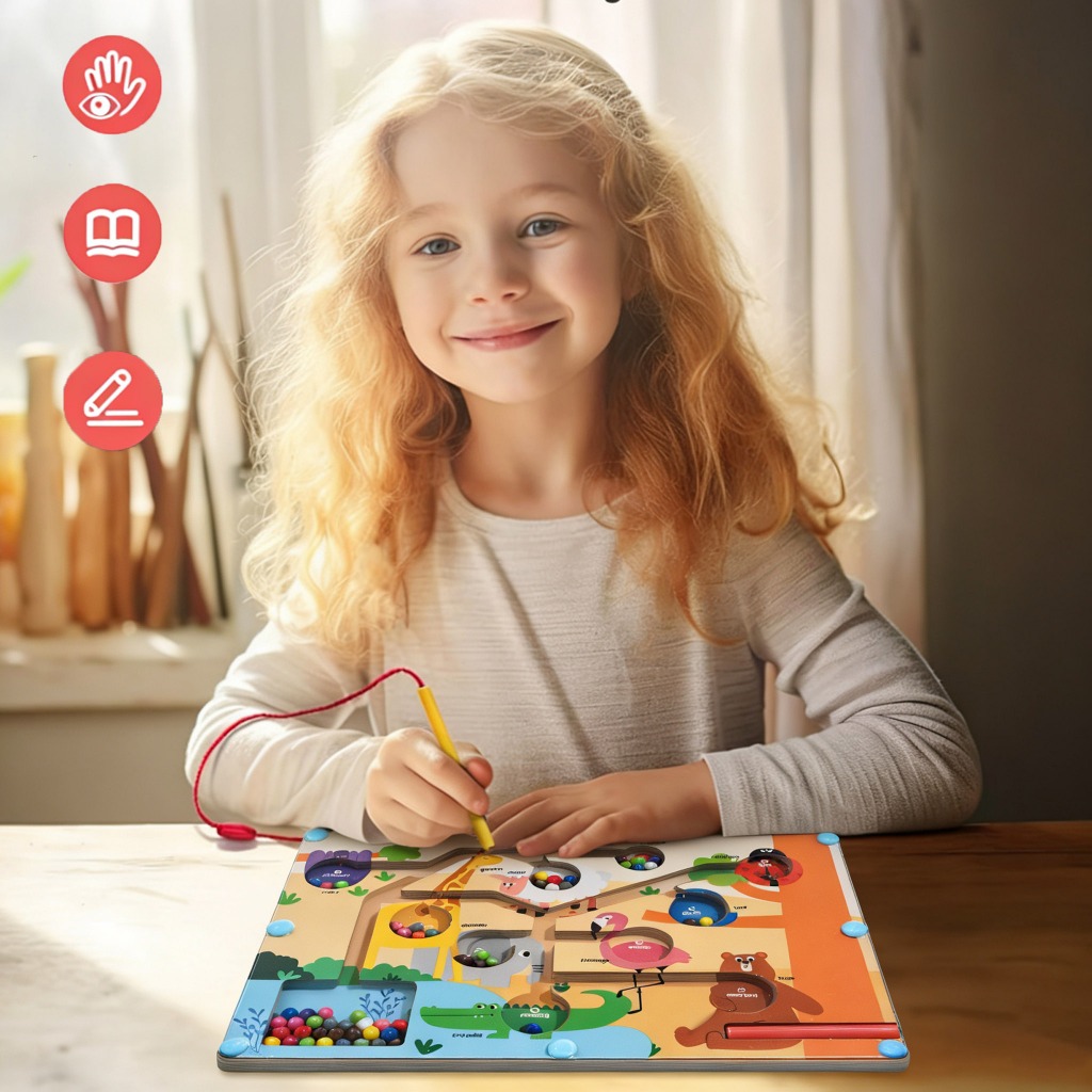 KiKi เขาวงกตแม่เหล็ก ของเล่นไม้ เสริมการพัฒนาการเด็ก สามารถช่วยให้เด็กเรียนรู้ที่จะแยกแยะสี - รูปที่ 2