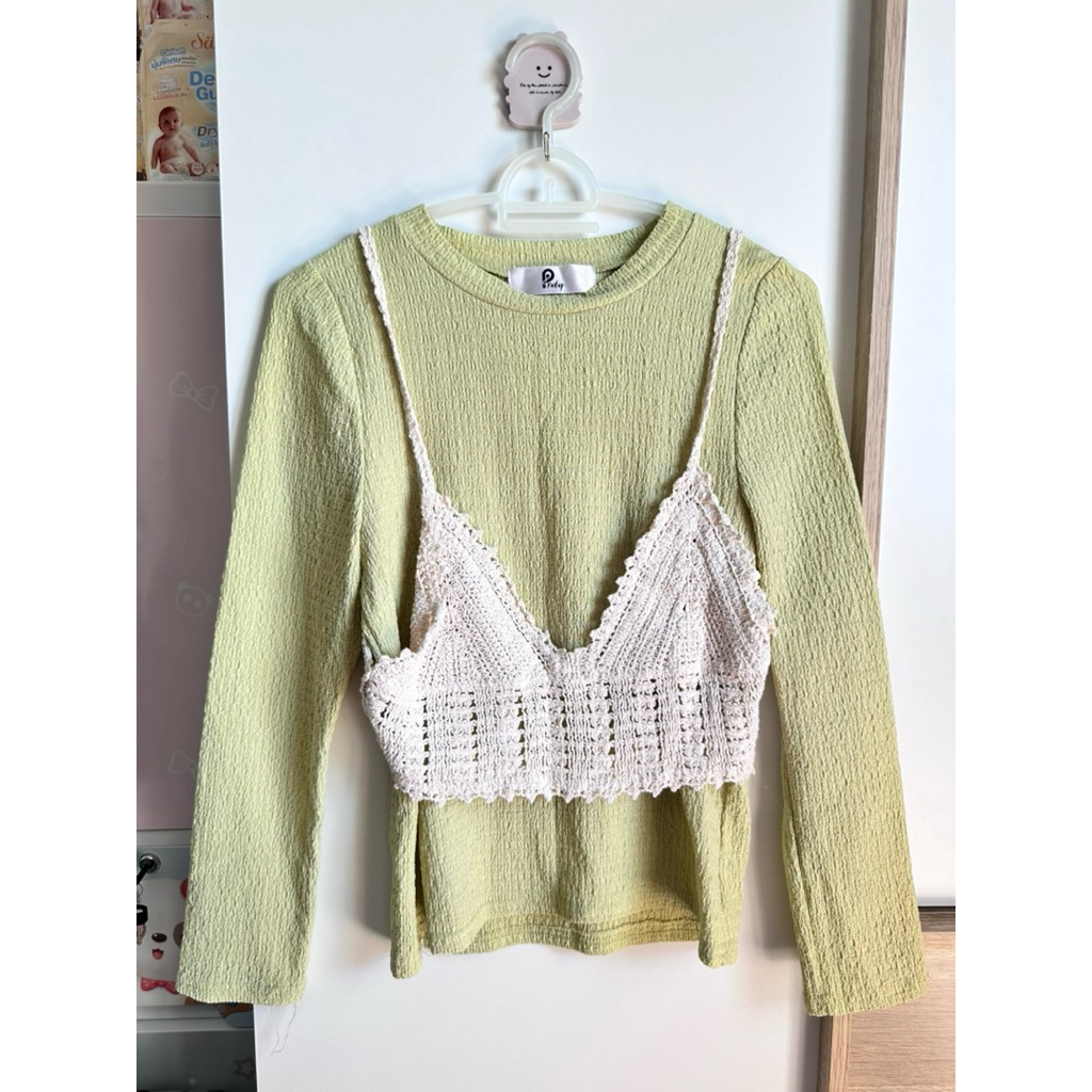 Set แขนยาวผ้าย่น+เสื้อถัก แบรนด์Pradap