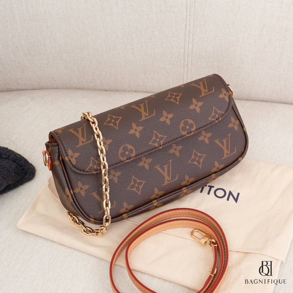 [ของแท้💯] NEW LV IVY WOC BROWN MONOGRAM CANVAS GHW มีใบรับประกัน ตรวจสอบได้ทุกใบ ✅