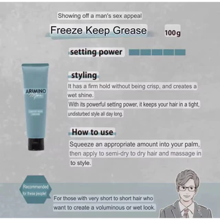 ARIMINO Men Freeze Keep Grease 100g–Strong Hold Hair Styling Grease | อาริมิโน เมน ฟรีซ คีพ กรีซ เจลจัดแต่งทรงผม แข็งแรง