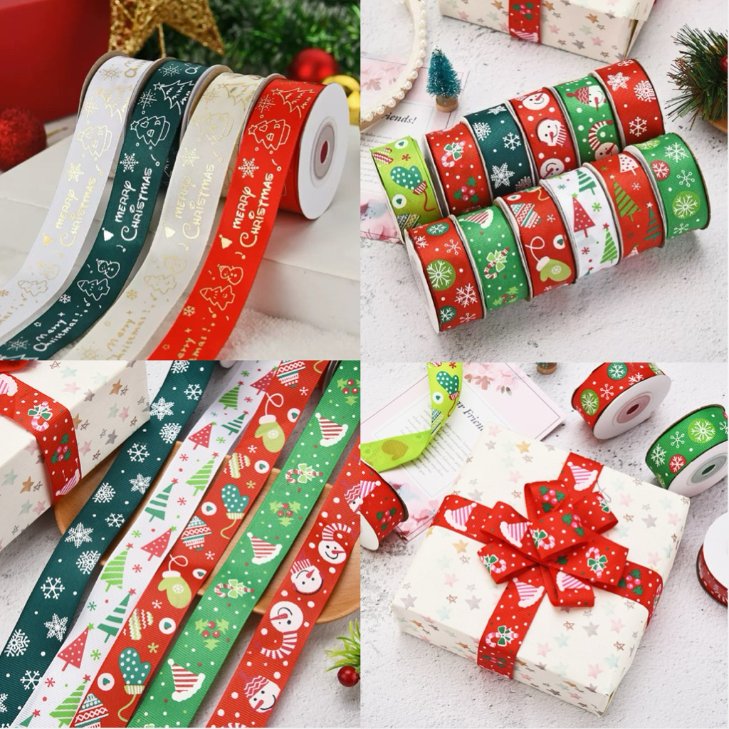 ริบบิ้นคริสต์มาส ริบบิ้นผ้า ขนาด 1cm., 2cm.และ 2.5cm. ยาว 9เมตร, 10หลา และ25หลา*สินค้าพร้อมจัดส่ง*