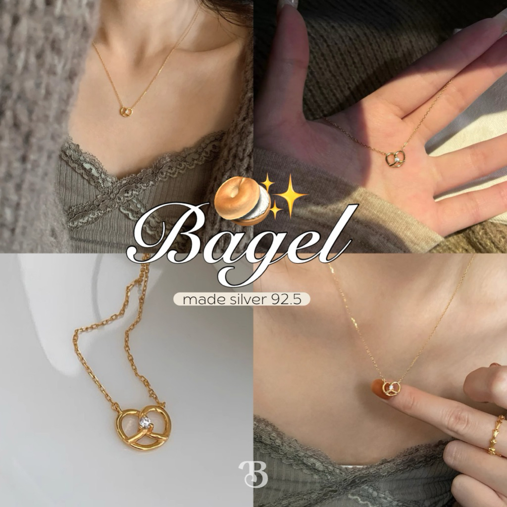꒰ สร้อยคอ Bagel ขนมปังหัวใจ น่ารักมากกๆ ตรงกลางจี้ฝังเพชรสวิส มาใหม่! แนะนำเลยค่า ♡ - Burwoodstore