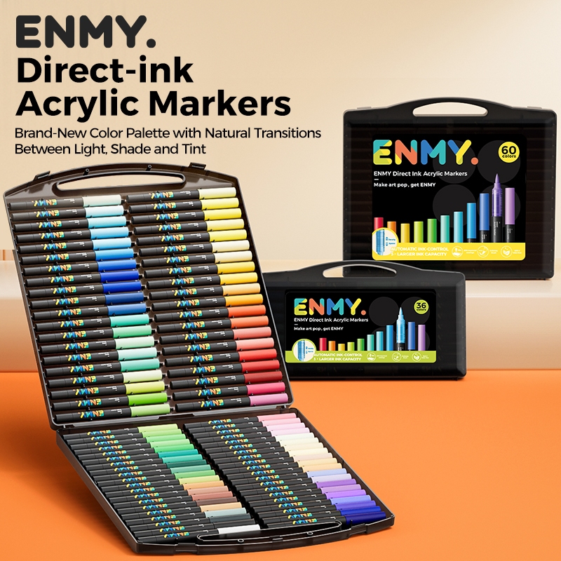 ENMYหัวนุ่ม ปากกาสีอะคริลิก 24/36/48/60สี ปากกาสี ปากกาอะคริลิค แบบแห้งเร็ว วางซ้อนกันได้ สีเข้มข้น