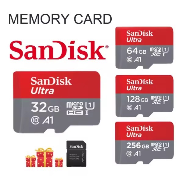 การ์ดหน่วยความจำ SanDisk 64GB/128GB SD การ์ด 32GB เข้ากันได้กับโทรศัพท์มือถือและคอมพิวเตอร์ 256G ความเร็ว 120mb/s