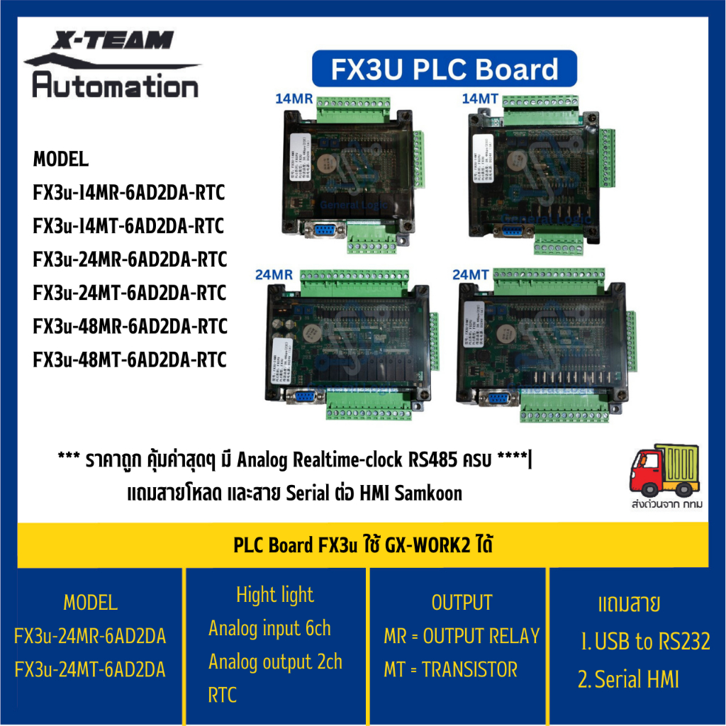 PLC FX3U/14/24/48 MR/MT 6AD 2DA RTC/ FX3U-24MT 6AD 2DA RTC