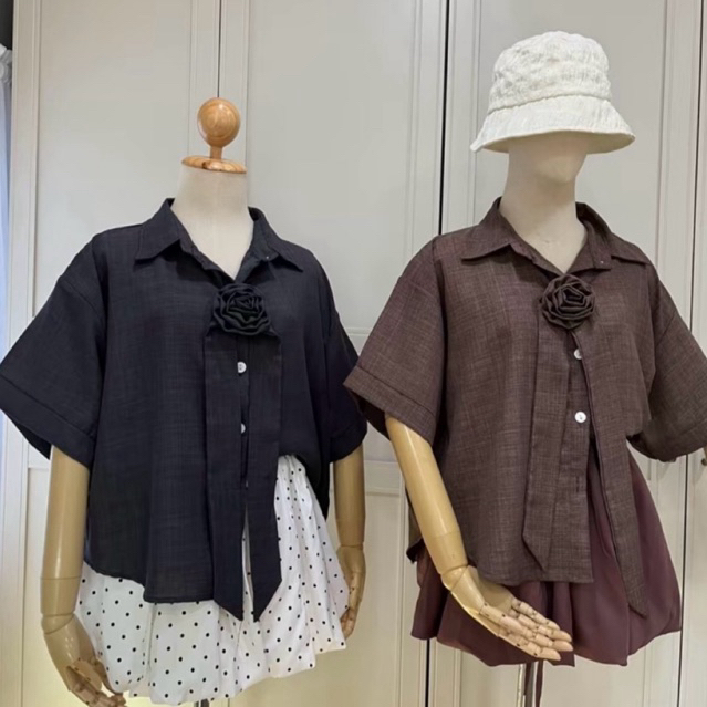 เสื้อเชิ้ตแต่งได้สองลุคแต่งกุหลาบ แกะออกได้ สำหรับผู้หญิง