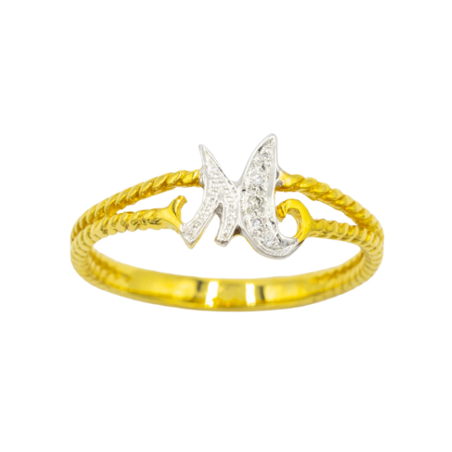 Happy Jewelry แหวนตัวอักษรตัว M ตัวเขียน ก้านไข่ปลา แหวนเพชร แหวนทองเพชรแท้ ทองแท้ 37.5% AL101