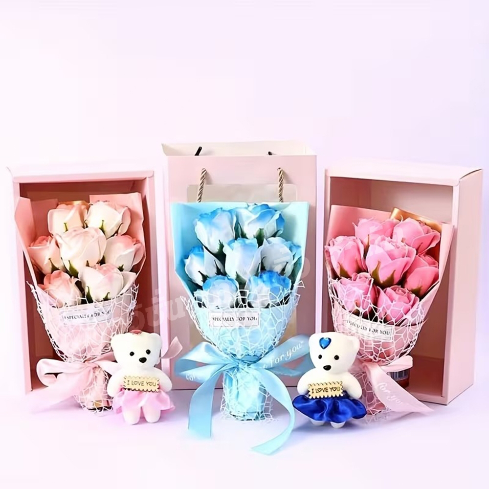 K-001 ช่อดอกกุหลาบ ตุ๊กตาหมี ดอกไม้แห้ง ช่อดอกไม้ ของขวัญวันวาเลนไทน์ เทศกาลต่างๆ พร้อมถุงกระดาษ เลือกสินค้าก่อนสั่ง - รูปที่ 3