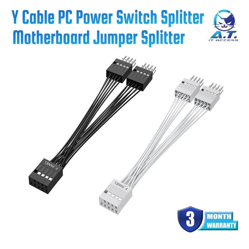 PC Power Switch Splitter, 2 Pin Motherboard Jumper Splitter 1 Female to 2 Male for Power SW, Reset SW, HDD LED
