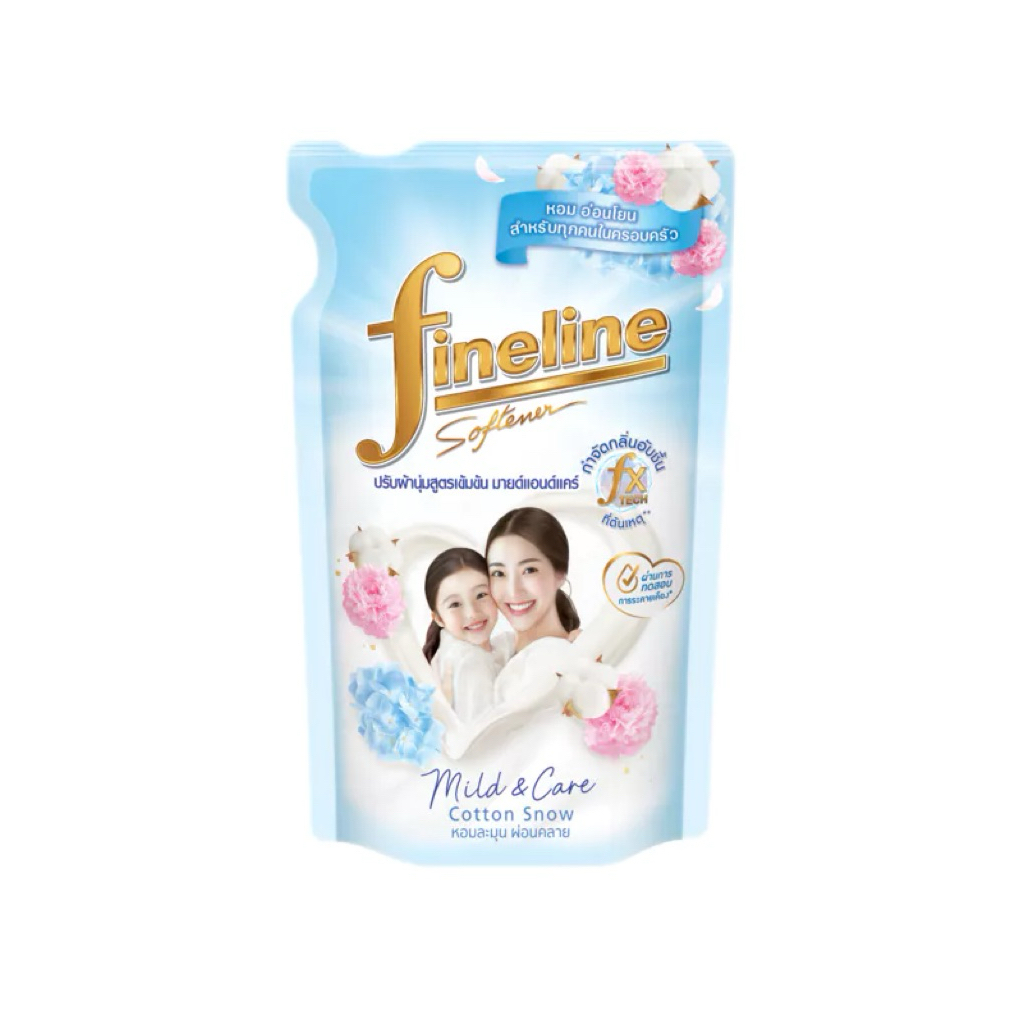 Fineline ไฟน์ไลน์ผลิตภัณฑ์ ปรับผ้านุ่มเข้มข้น สูตรเข้มข้นมายด์แอนด์แคร์ กลิ่นคอตตอน สโนว์ 450 มล.สีฟ