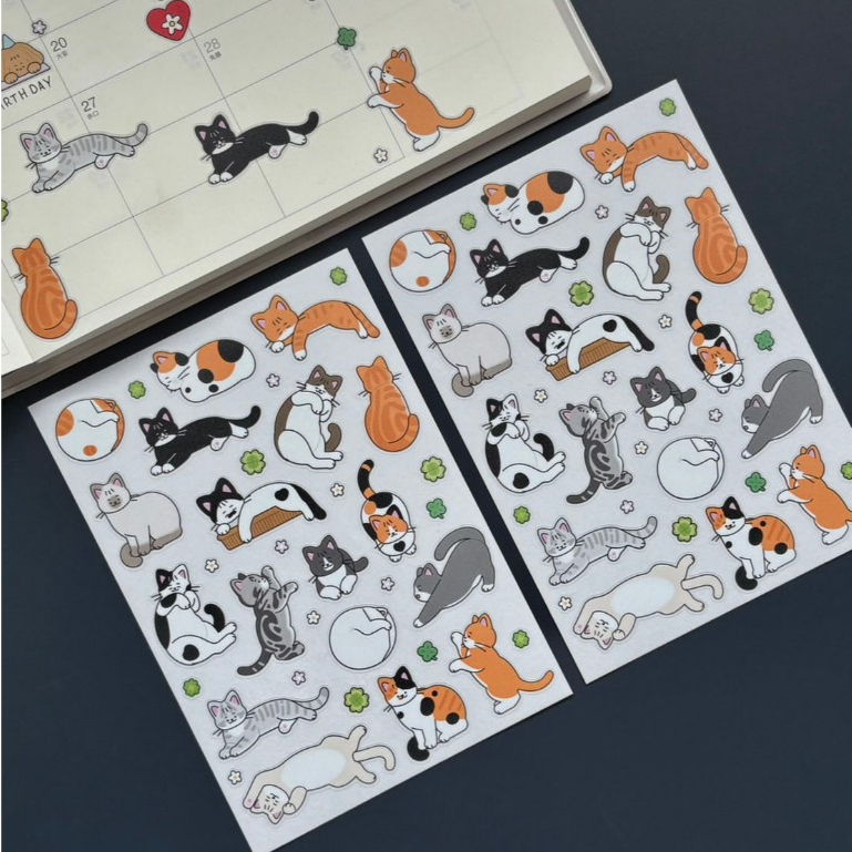 Mini Cat Sticker 🐈🍀 PVC A6 สติกเกอร์น้องแมวสำหรับตกแต่ง