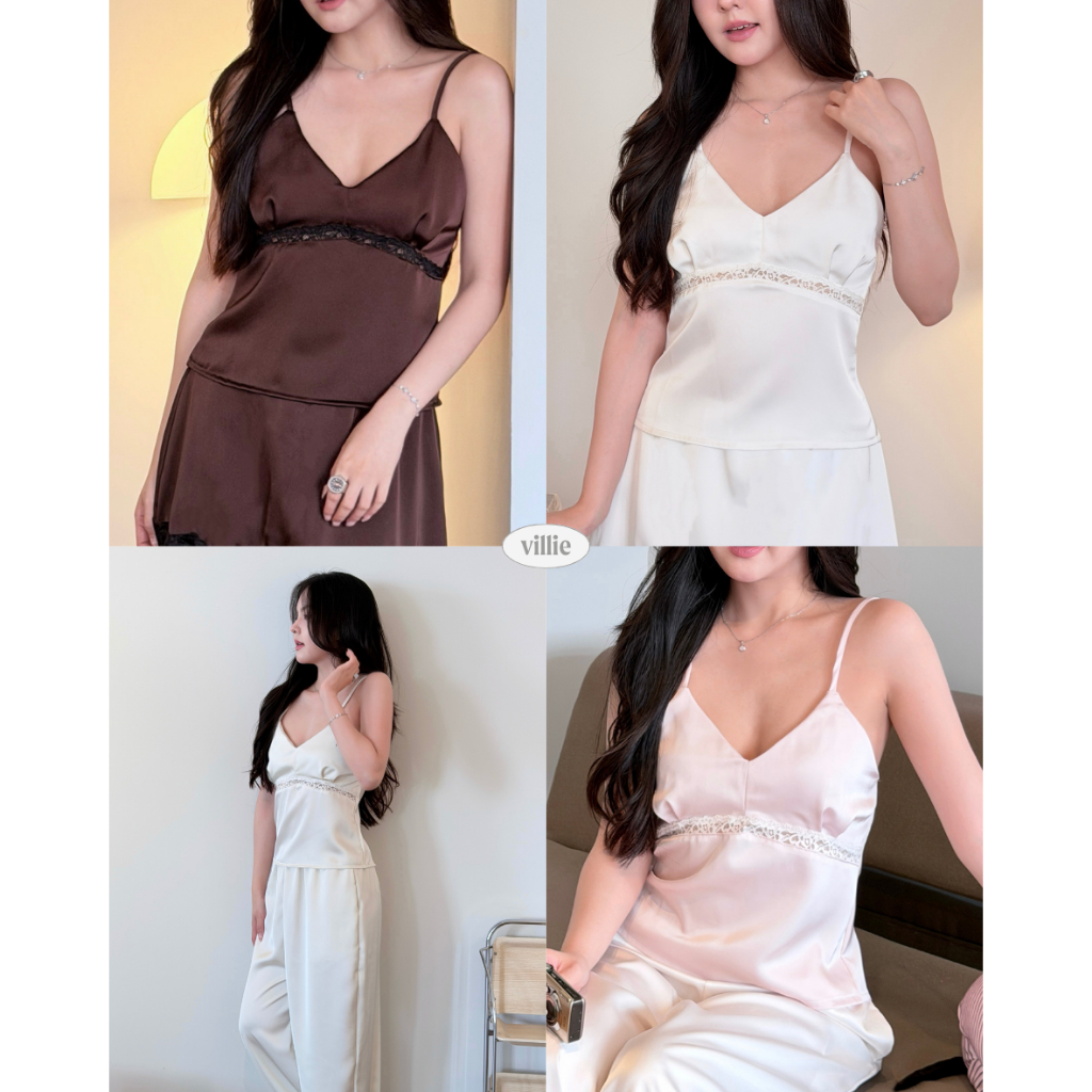 villie Tiana Top เสื้อสายเดี่ยวผ้าซาตินผูกหลัง