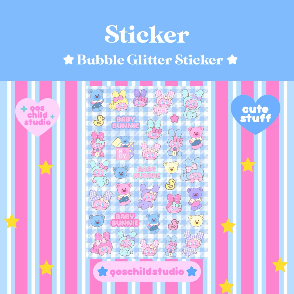 Baby Bunnie bubble glitter sticker