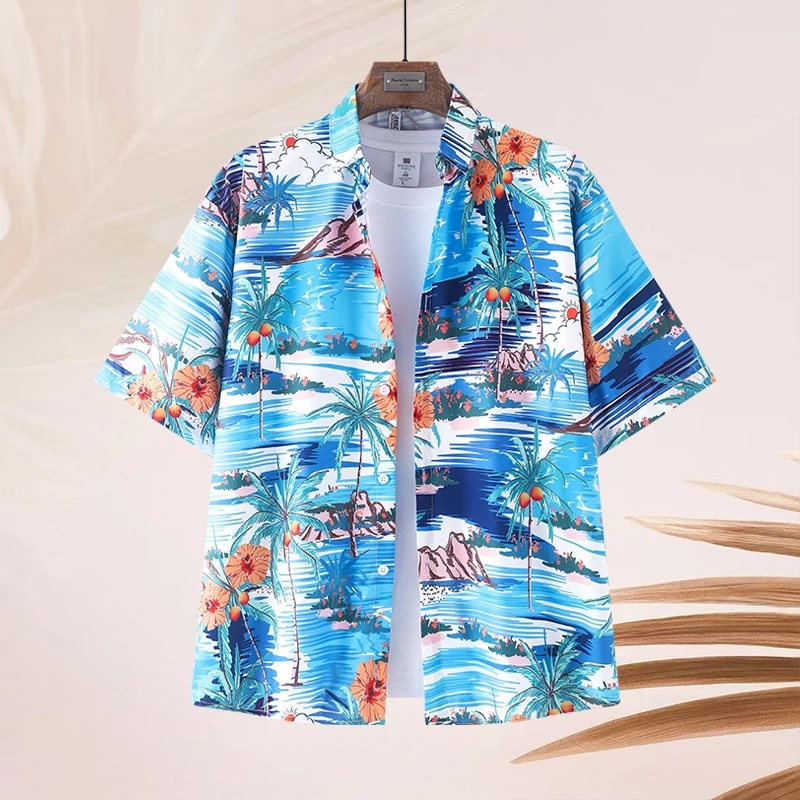 เสื้อเชิ้ตปกฮาวาย แขนสั้น ลายดอก ผ้าไหมอิตาลี สไตล์เกาหลี thumbnail 6