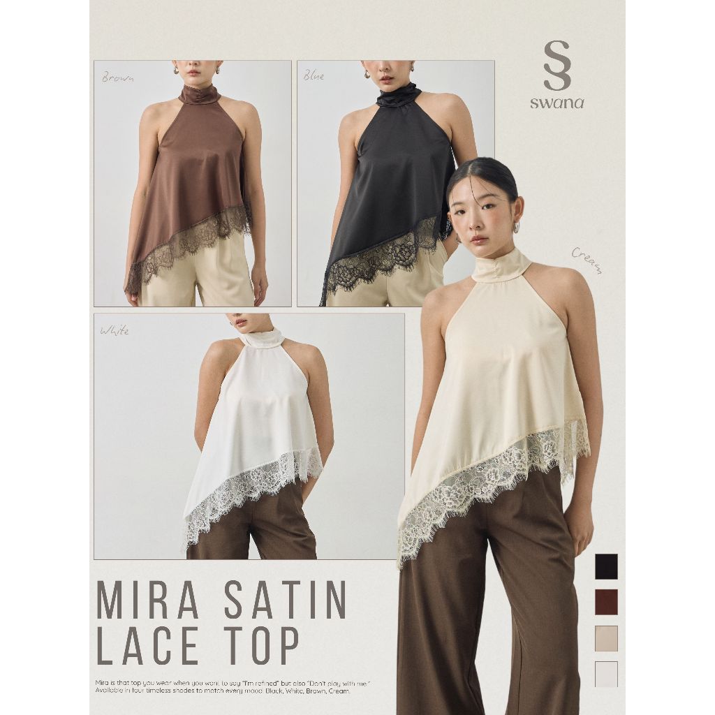 Swana.ss - Mira satin lace top  (XS-L) แค่เสื้อ เสื้อคอเต่า ผ้าซาตินผ้าพริ้ว