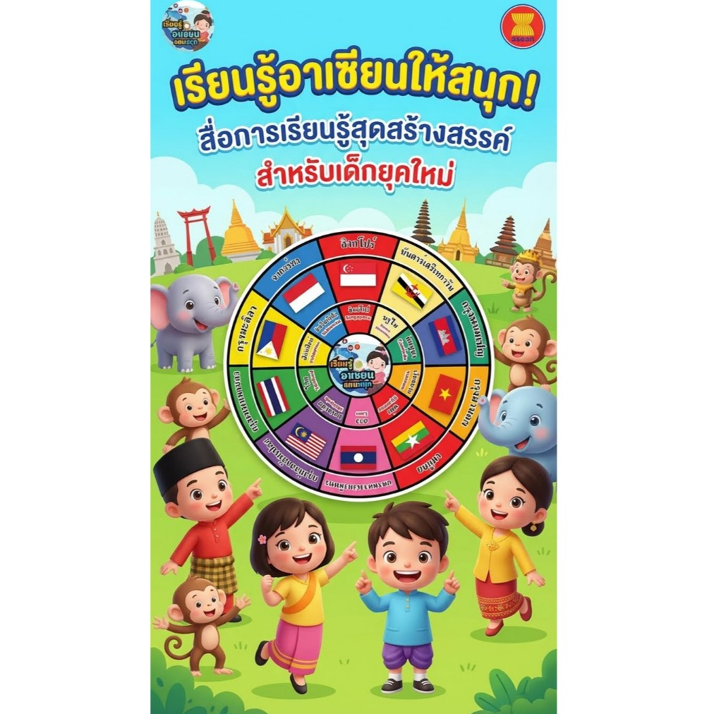 วงล้ออาเซียน  สื่ออาเซียนสื่อการสอนสังคมศึกษา+ตัวติดธง 10 ประเทศ