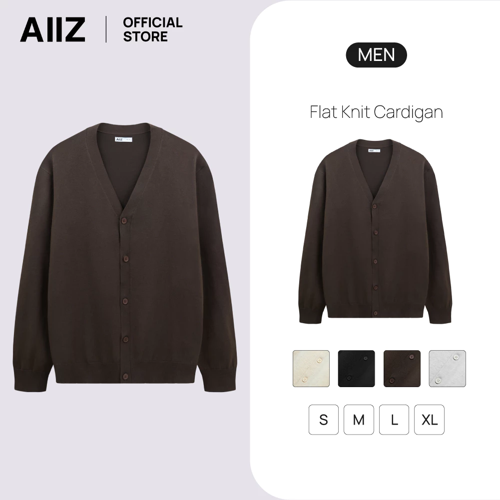 AIIZ เสื้อคาร์ดิแกนคอวีผู้ชายผ้าถัก AIIZ Men's Flat Knit Cardigan