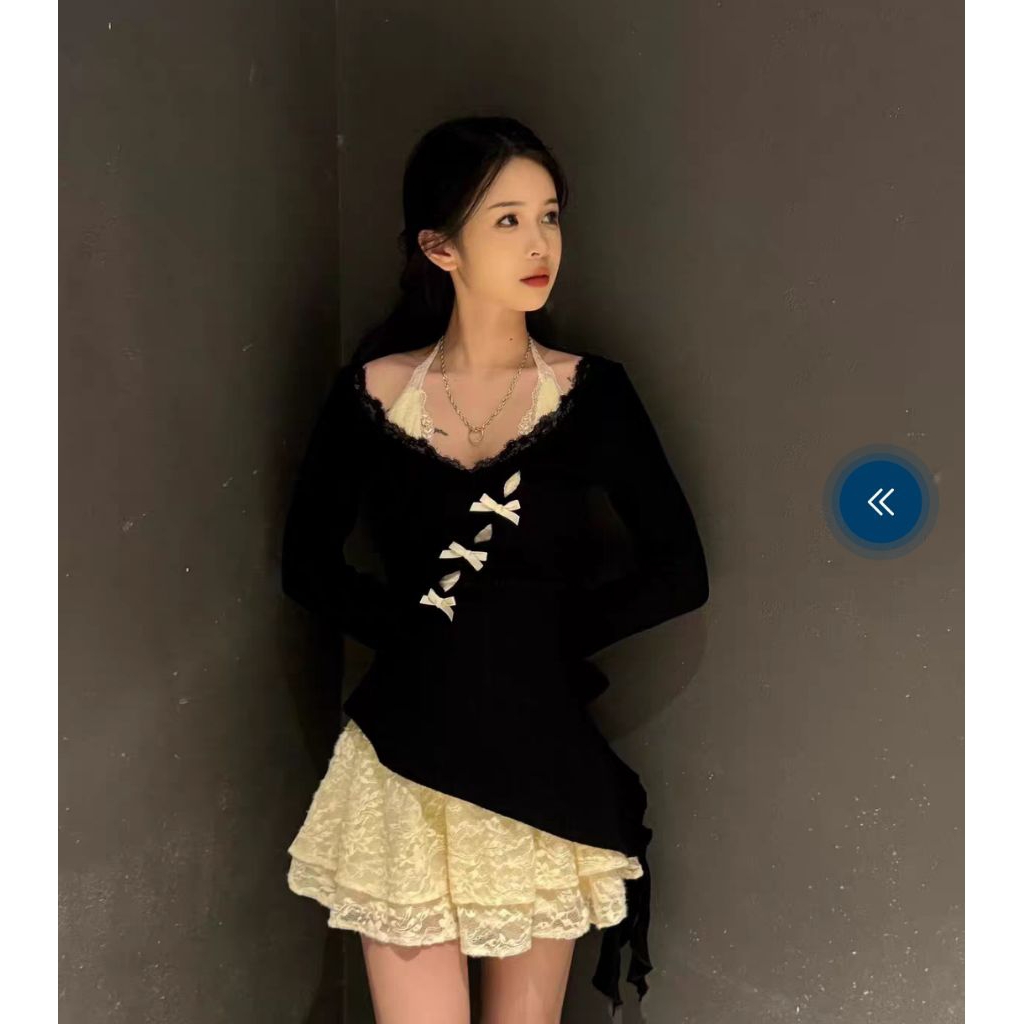 ชุดเดรส 2 ชิ้น สไตล์หวานเซ็กซี่ เดรสคล้องคอสุดหวาน พร้อมลุค หวานปนแซ่บ มาพร้อม เสื้อคลุมลูกไม้ (เสื้อคลุม + เดรส) - รูปที่ 4