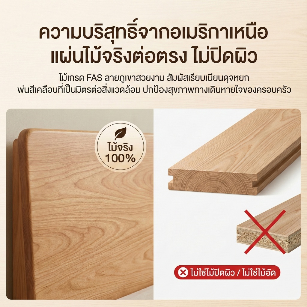 เตียงไม้เนื้อแข็ง ดีไซน์มินิมอลทันสมัย ​​เหมาะสำหรับอพาร์ทเมนต์ขนาดเล็ก แข็งแรงทนทาน มีให้เลือก 4/5/6 ฟุต - รูปที่ 6