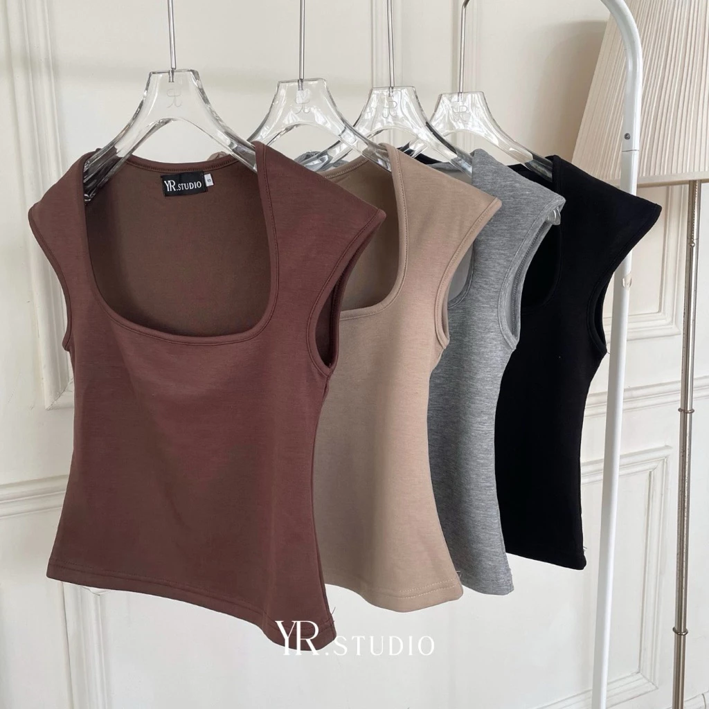 MOSSI TOP (เฉพาะเสื้อ) พร้อมส่ง เสื้อเเขนกุดเนื้อผ้านุ่ม หุ่นเข้ารูป ใส่แล้วดูแพงขึ้นจริง สีสวยทุกสี ผ้านิ่ม ใส่สบาย
