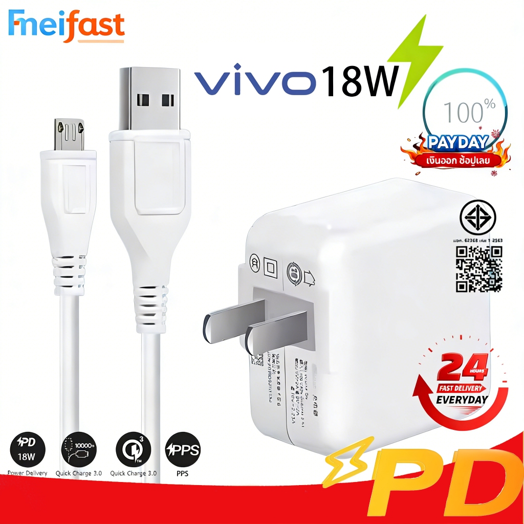 ชุดชาร์จวีโว่ VIVO 18W Micro Usb หัวชาร์จ สายชาร์จ fast chager รุ่น V15 V11 V9 V7 V5 Y20 Y19 Y17 Y15
