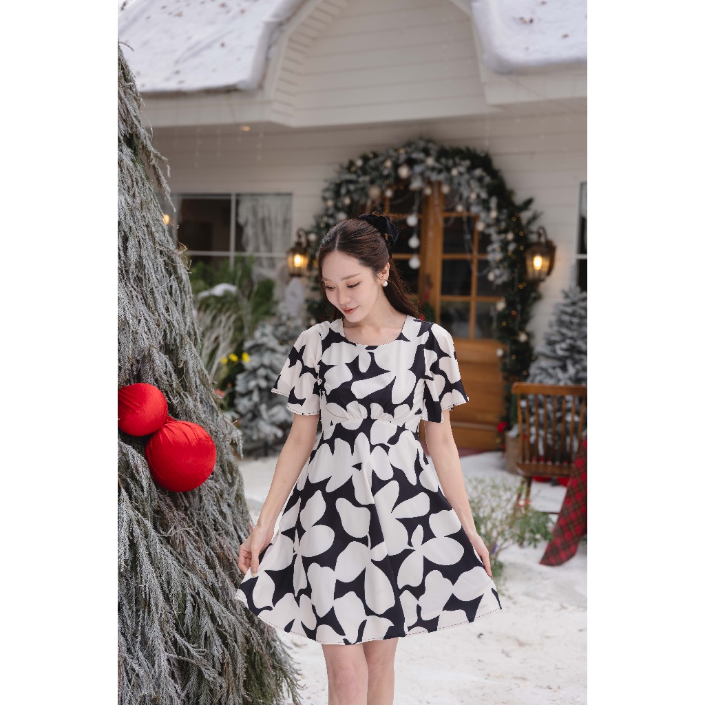 Pamlook Popcorn dress ลายสีดำ