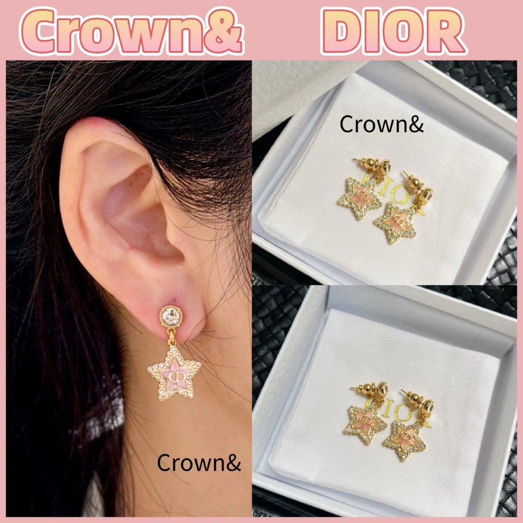 ต่างหูรูปดาวห้าแฉก DIOR ของแท้ 100% ใหม่เอี่ยม วัสดุเมทัลลิก ดีไซน์ตัวอักษรใหม่ล่าสุด ❤️