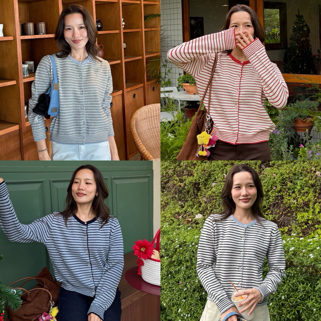 [เก็บโค้ด Trendy ลด25% เหลือ 465.-] Striped Knit Cardigan คาร์ดิแกนลายทางคลาสสิก