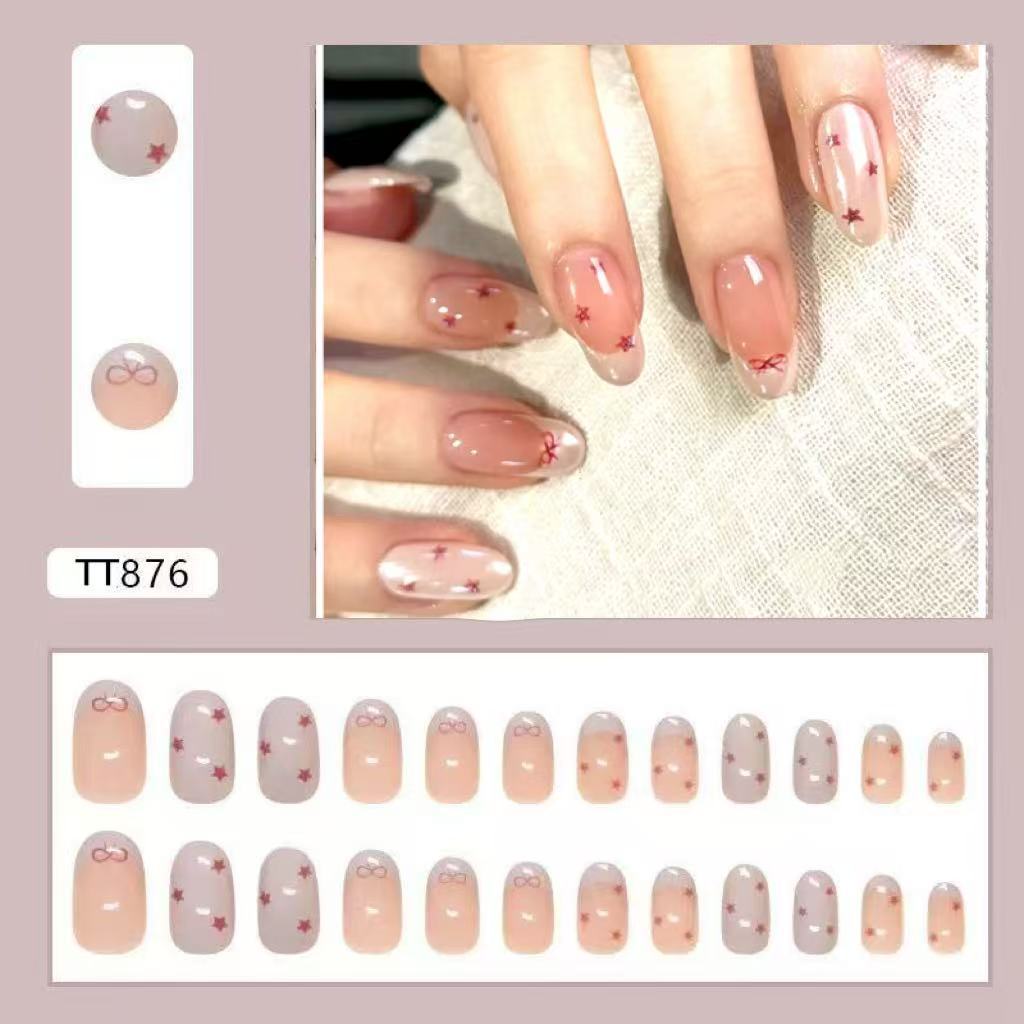 🇹🇭จัดส่งวันนี้🎁【TT876】เล็บปลอมสำเร็จรูป เล็บปลอมยาว กันน้ำ หลากหลายสไตล์  24 ชิ้น