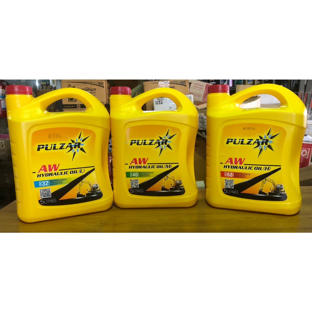 น้ำมันไฮดรอลิค  PULZAR AW HYDRAULIC OIL เพาว์ซ่าร์ แอนตี้แวร์ ไฮดรอลิค ออยล์ ISO 32 ,46 ,68 5L