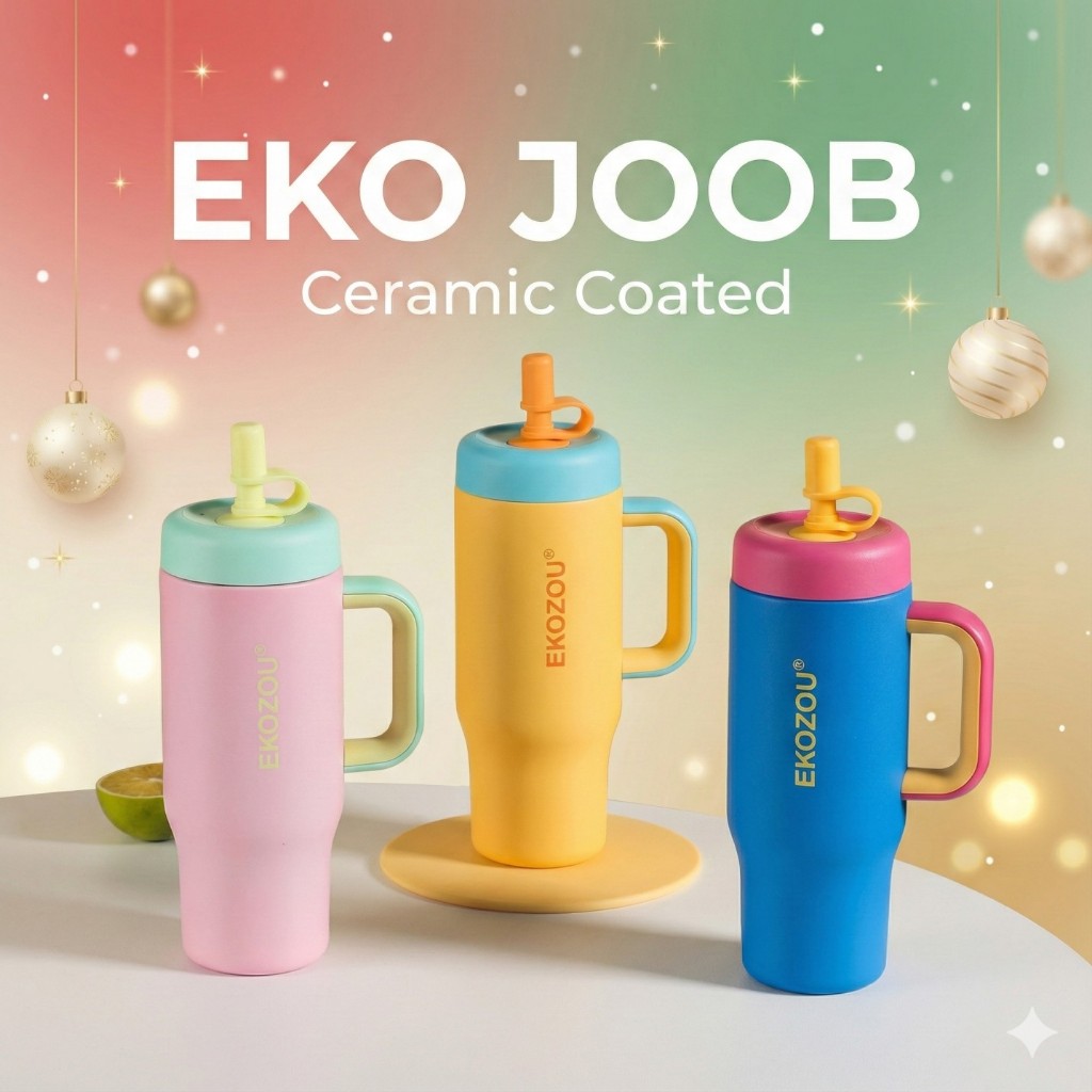 EKOZOU รุ่น EKO JOOB แก้วน้ำสแตนเลส 304 เคลือบเซรามิก เก็บอุณหภูมิ ร้อน-เย็น มีหลอดดูดในตัว
