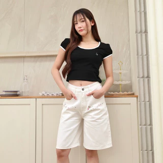JARINYA (S-3XL) กางเกงยีนส์สามส่วน เอวสูง เนื้อผ้าดี ทรงสวย (JY1629)
