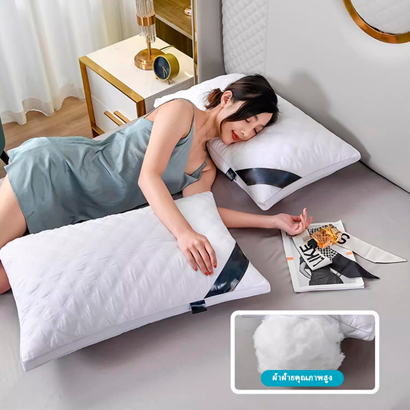 หมอนหนุนใบใหญ่ 750Gมีผ้าฝ้ายไหมขนนก ต้านเชื้อแบคทีเรียกันไรฝุ่น ป้องกันนอนกรน หมอนโรงแรมแท้ - รูปที่ 3