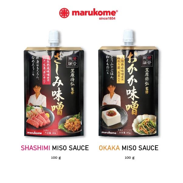 MARUKOME OKAKA/SASHIMI MISO SAUCE มารุโคเมะ ซอสจิ้มมิโซะผสมปลาคัตสึโอะบุชิ และ ซอสจิ้มซาชิมิ 100G
