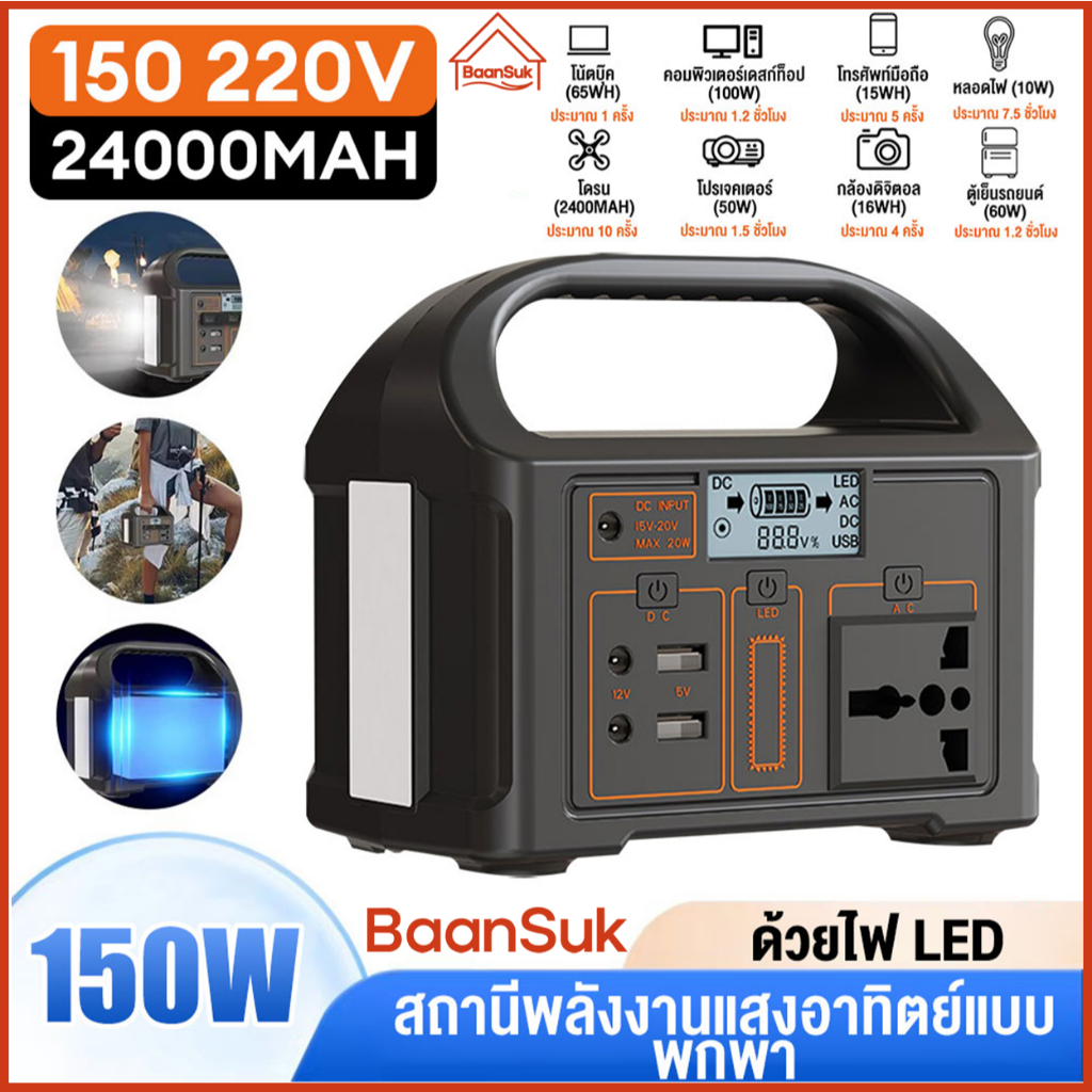 แหล่งจ่ายไฟแบบพกพา Portable Power Station ไฟโซล่าเซลล์และแผงโซล่าเซลล์ 220V แคมป์ปิ้ง พาวเวอร์ บ๊อกซ
