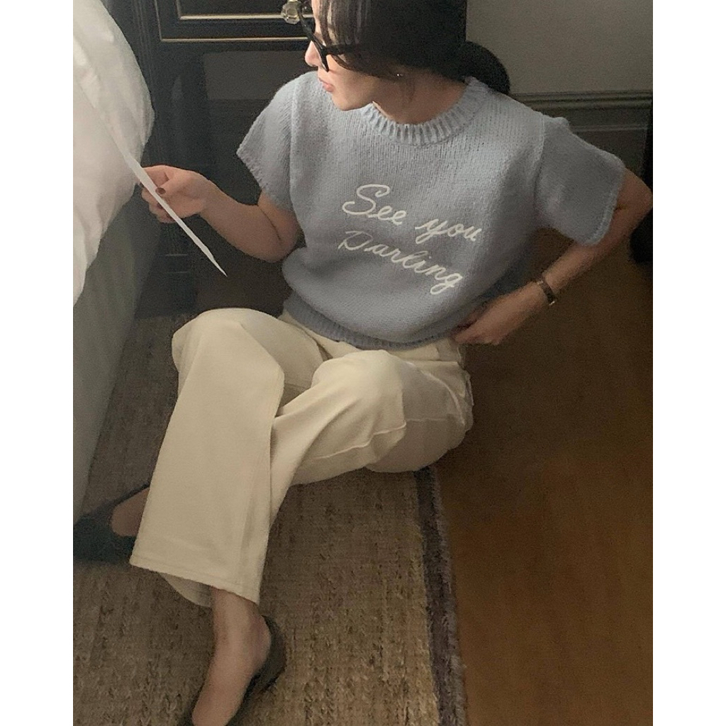 8371# เสื้อไหมพรมคอกลมแขนสั้น เนื้อผ้าไหมพรมอย่างดี ปักลายช่วงอก งานสวย  TAG:WG.WE 🇰🇷 - รูปที่ 4