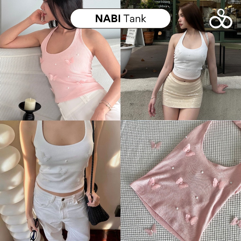 Sistersfabric - Nabi top เสื้อคล้องคอติดดีเทลผีเสื้อและไข่มุก