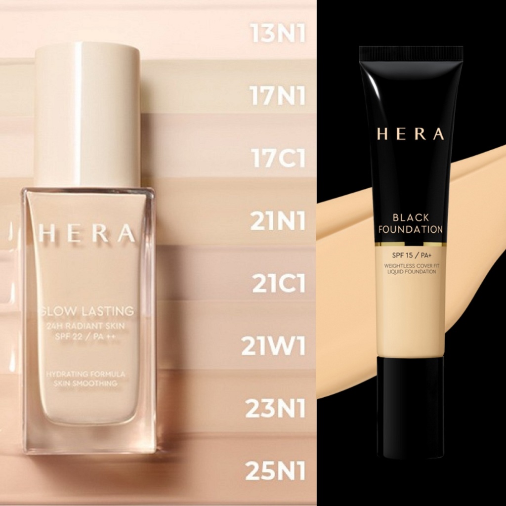 (สั่งจากVDOมีส่วนลด) แบ่งขาย2รุ่น รองพื้นเกาหลี Hera Glow Lasting Foundation / Hera Black Foundation