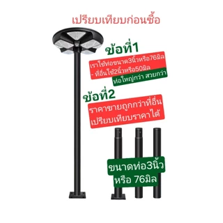 ○เสาโซล่าเซลล์ ขนาดใหญ่กว่าร้านอื่น ท่อหนา2.56มิล สวยกว่า ■ขนาดท่อ3นิ้วหรือ76มม.ทนแดดทนฝน1/2/3/4เมตรเลือกได้SolarCell
