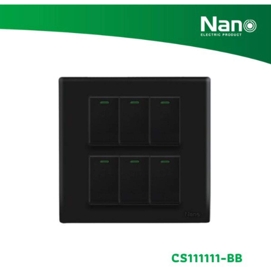 NANO ชุดฝา 6 ช่อง 6 สวิตช์ และบล็อกลอยขนาด 4*4 นิ้ว Classic Series สีดำ รุ่น CS111111-BB ราคา ถูกที่สุด ดีลบีเคเค แกลเลอรีภาพที่ 2