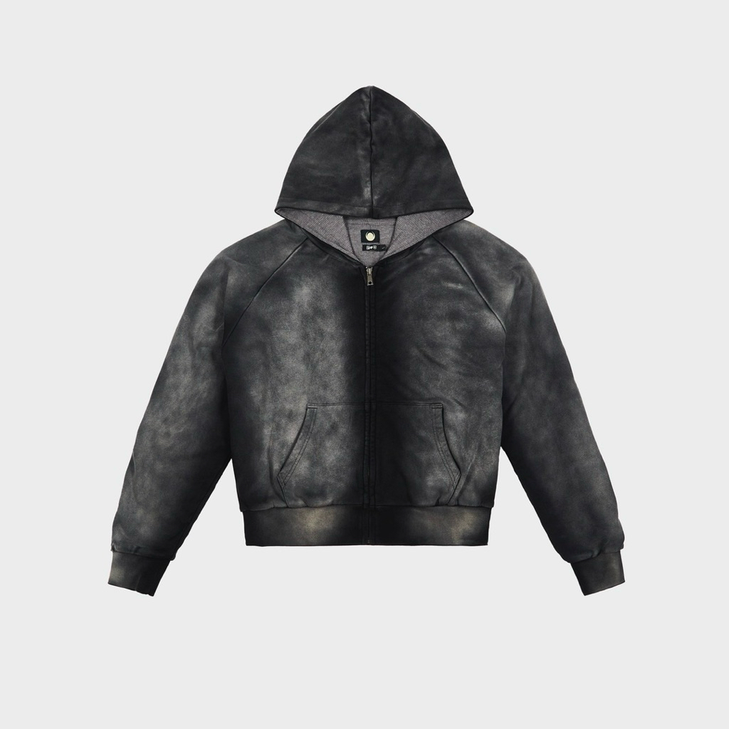 Faded Black New Moon Zipper Thermal Hoodie