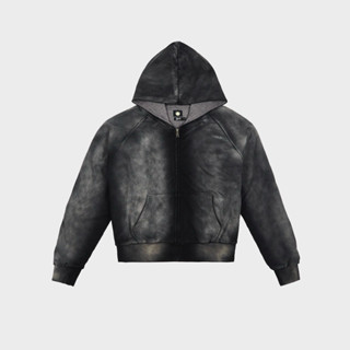 Faded Black New Moon Zipper Thermal Hoodie