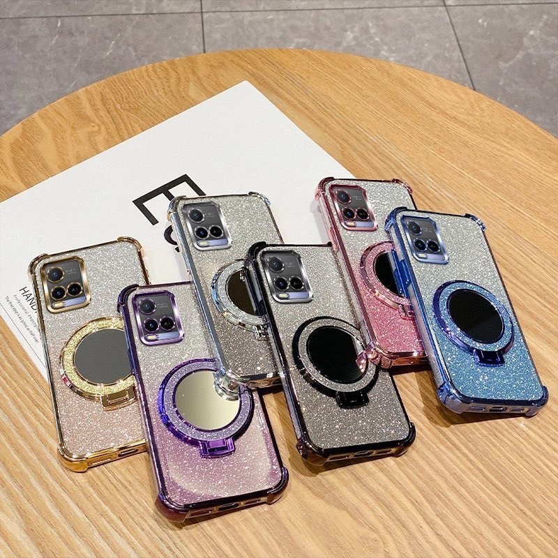เคส แหวนกระจก สำหรับ VIVO Y21 Y33S Y33T T1X เคสกระจก สวยหรู กากเพชร แหวนกระจก 2in1 กันกล้อง กันมุม BB1