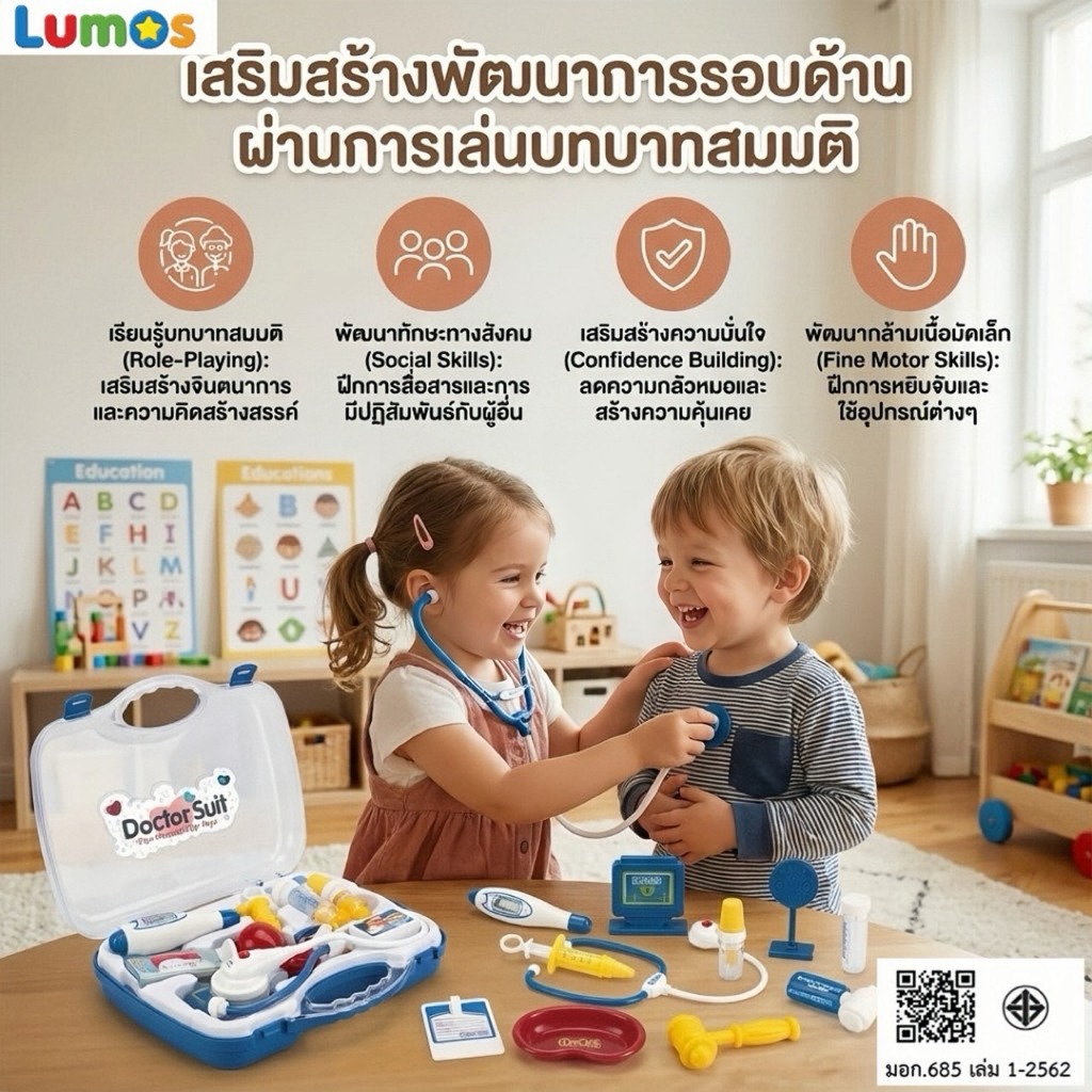Lumos ของเล่น เกระเป๋าเรียนรู้คุณหมอรุ่นจิ๋ว (Junior Doctor Learning Kit) อุปกรณ์ 14ชิ้น เสริมพัฒนาการเด็ก มี มอก