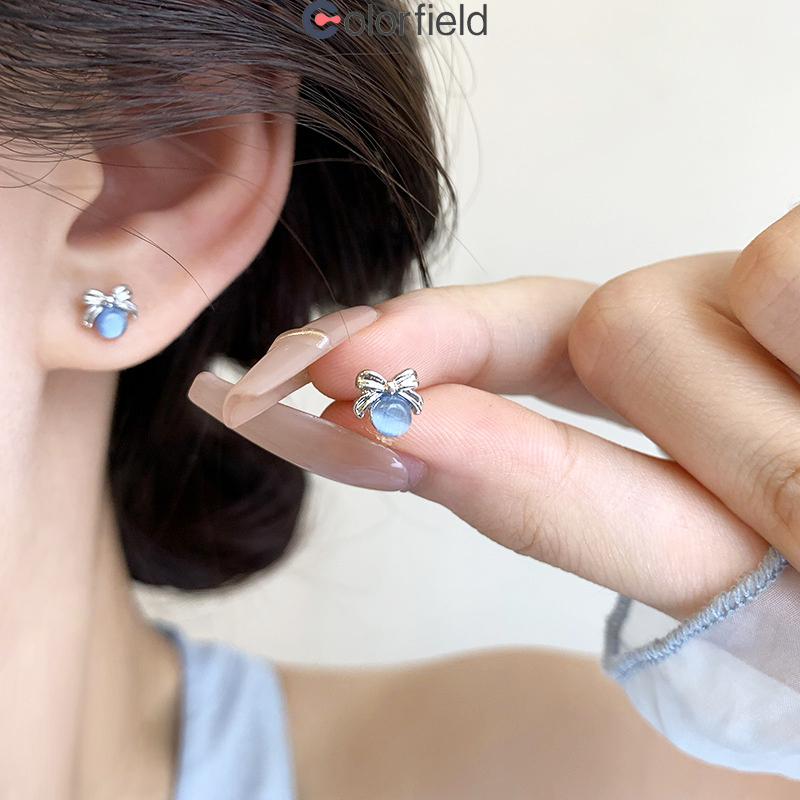 Colorfield S925ต่างหูสตั๊ด ประดับโบว์ หินตาแมว ขนาดเล็ก สวยหรู น้ำหนักเบาใส่ง่าย ไม่ทําให้แพ้ง่าย สำหรับผู้หญิง-COD